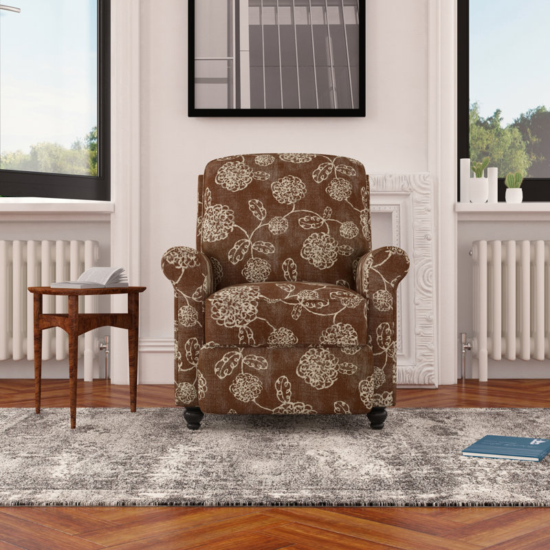 Leni Upholstered Recliner, Chocolate Brown Floral