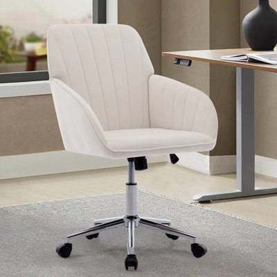 Fauteuil ergonomique en velours beige - Fonction pivotante, fabrication, soulagement des maux de dos confortable pour le bureau ergonomique, base en métal, travail détendu