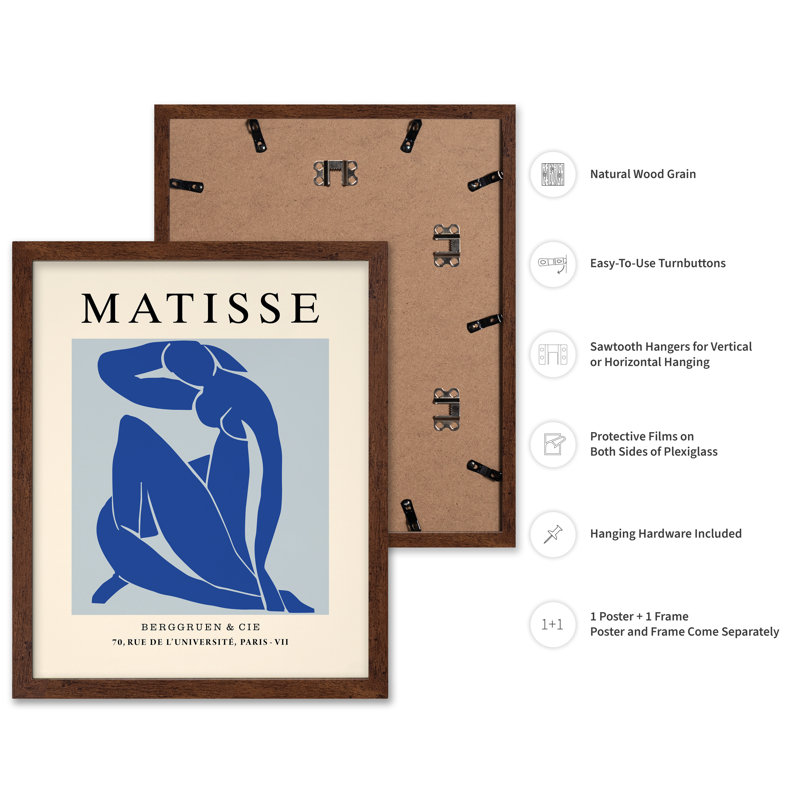 Henri Matisse - Blue Nude II No1, H 08 po x l 10 po, Affiche, Encadrement brun