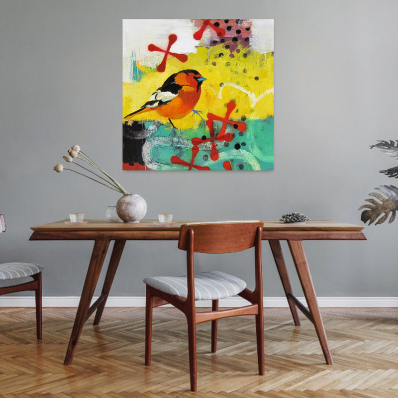 Lune qui patauge, art d'oiseau contemporain, H 32 po x l 32 po