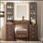 Makeup Vanity Desk with Mirror and Lights, Modern Glass Top Vanity Table with 10 Drawers & 2 Transparent Glass Cabinets, Dressing Table Set with Stool and Charging Station-2066190011