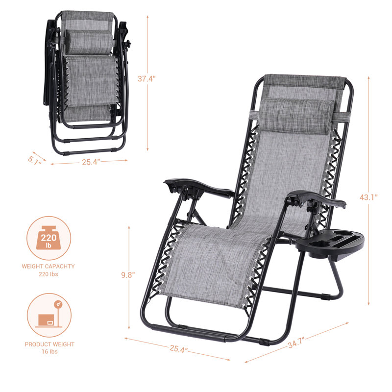Cynar Folding Zero Gravity Chair(Set of 2), Gray