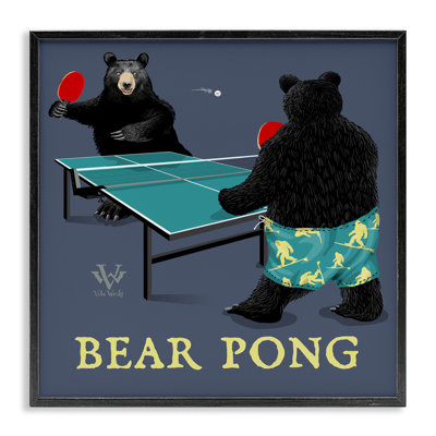Bear Pong Animal Humor Framed Giclee, design by Jim Baldwin