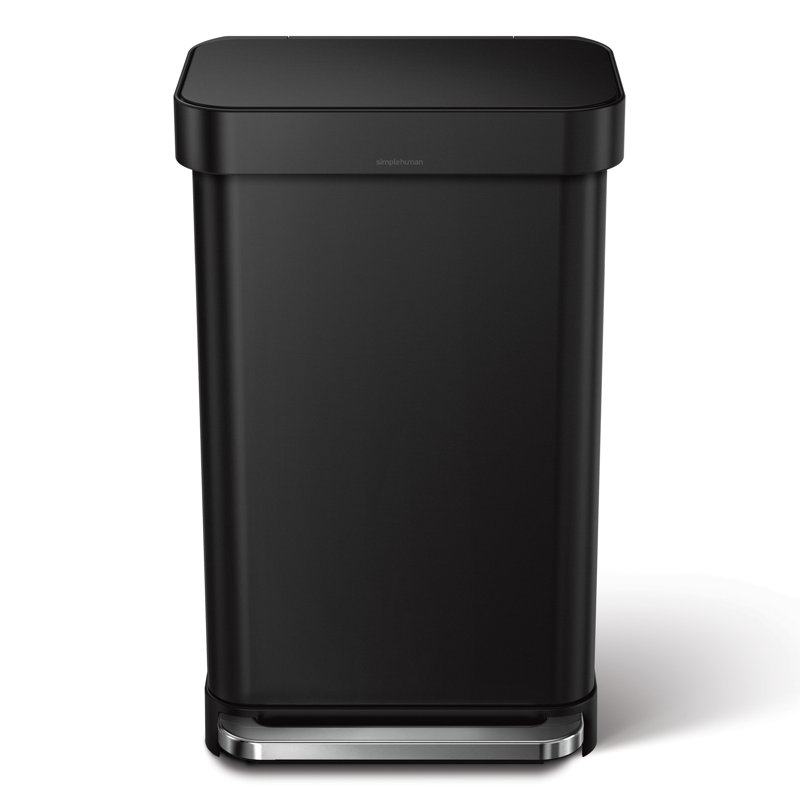 Rectangular Pedal Step-On Steel Bin with Liner Pocket, Matte Black, 45L