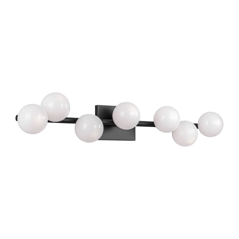 Sean Lavin Altair Bathroom Bedroom Wall Fixture With Milk Shade, 7 Lights, 6.5" H x 32" W x 5.25" D, Aged Iron