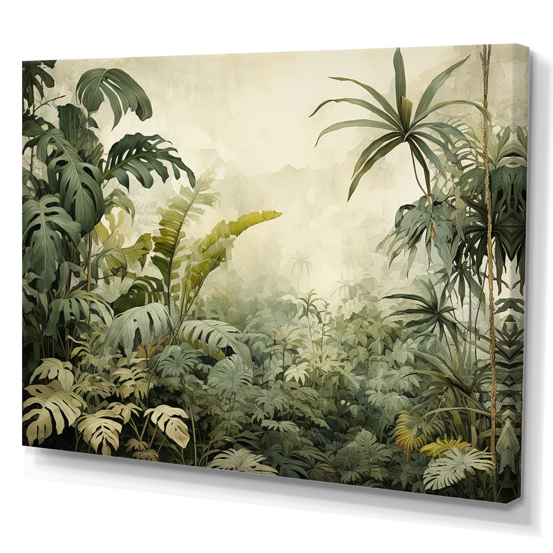 Paysage de jungle rétro - art mural jungle, Toile tendue, H 16 po x l 32 po x P 1 po