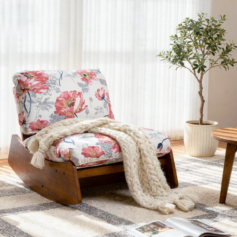 Solid Wood Rocking Chair, Pattern White