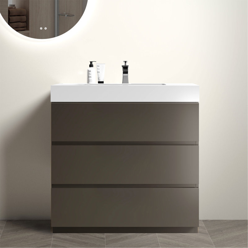 Meuble-lavabo élégant avec rangement abondant et fonction silencieuse pour une salle de bain soignée