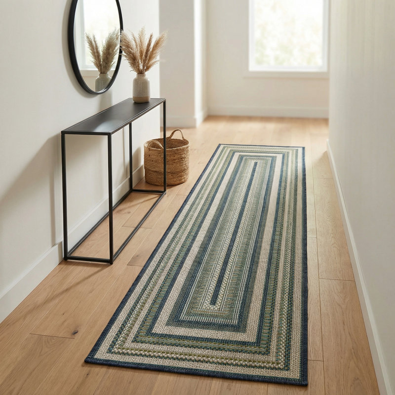 Tapis intérieur / extérieur bleu / gris / vert Tavion, Tapis de couloir 2 pi x 7 pi 10 po