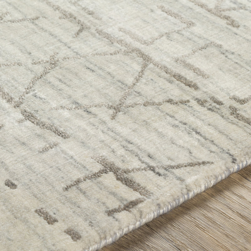 Geometric Hand-Knotted Wool Taupe/Gray/Ivory Area Rug, Rectangle 6' x 9'