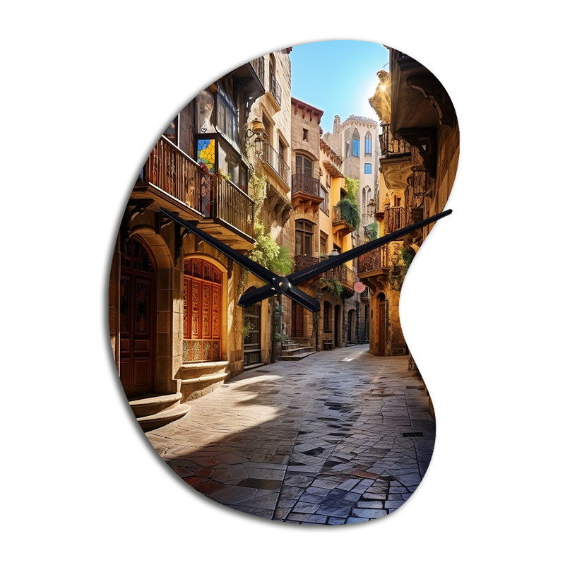 Horloge murale asymétrique en métal, impression de l'horloge murale beige, Espagne, Grand