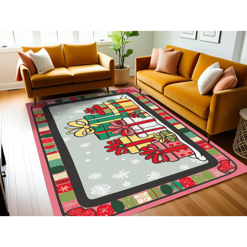Tapis de vacances d'hiver de Noël lavable The Holiday Aisle®, Rectangulaire 8 pi x 10 pi