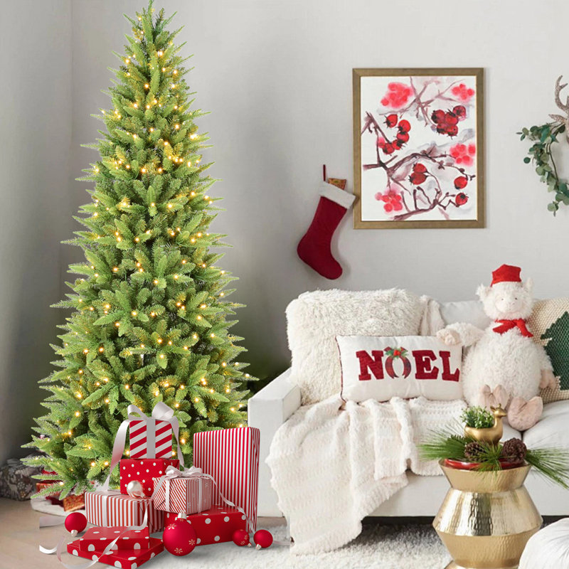 8FT Slim Christmas Tree with 500 Warm White LED Lights, 8', Pre-Lit
