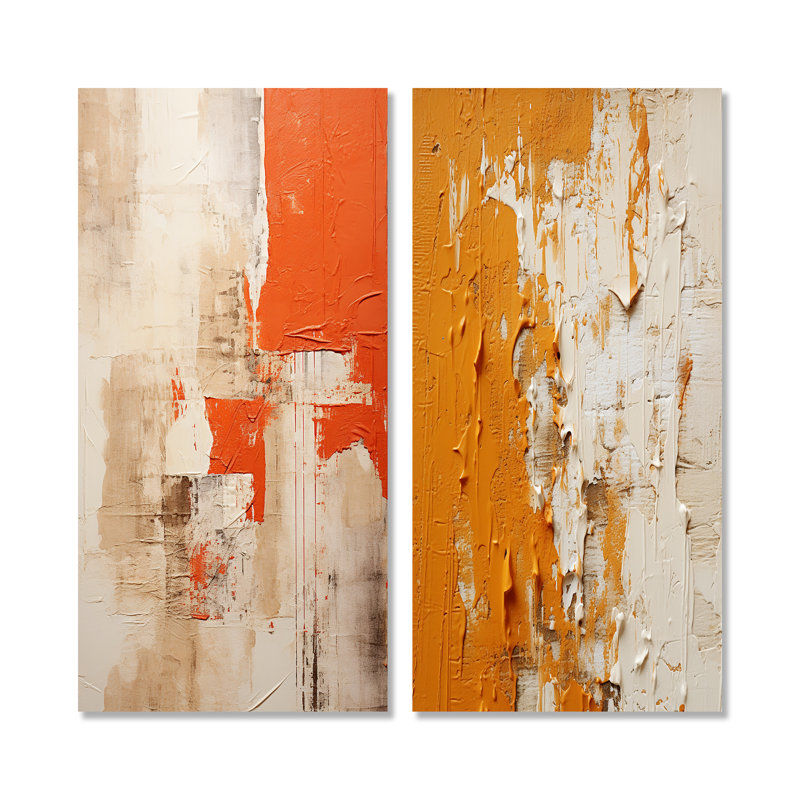 Coucher de soleil «Sunset Reverie Collage I», ensemble de 2 décorations murales abstraites, Toile tendue, H 32 po x l 33 po