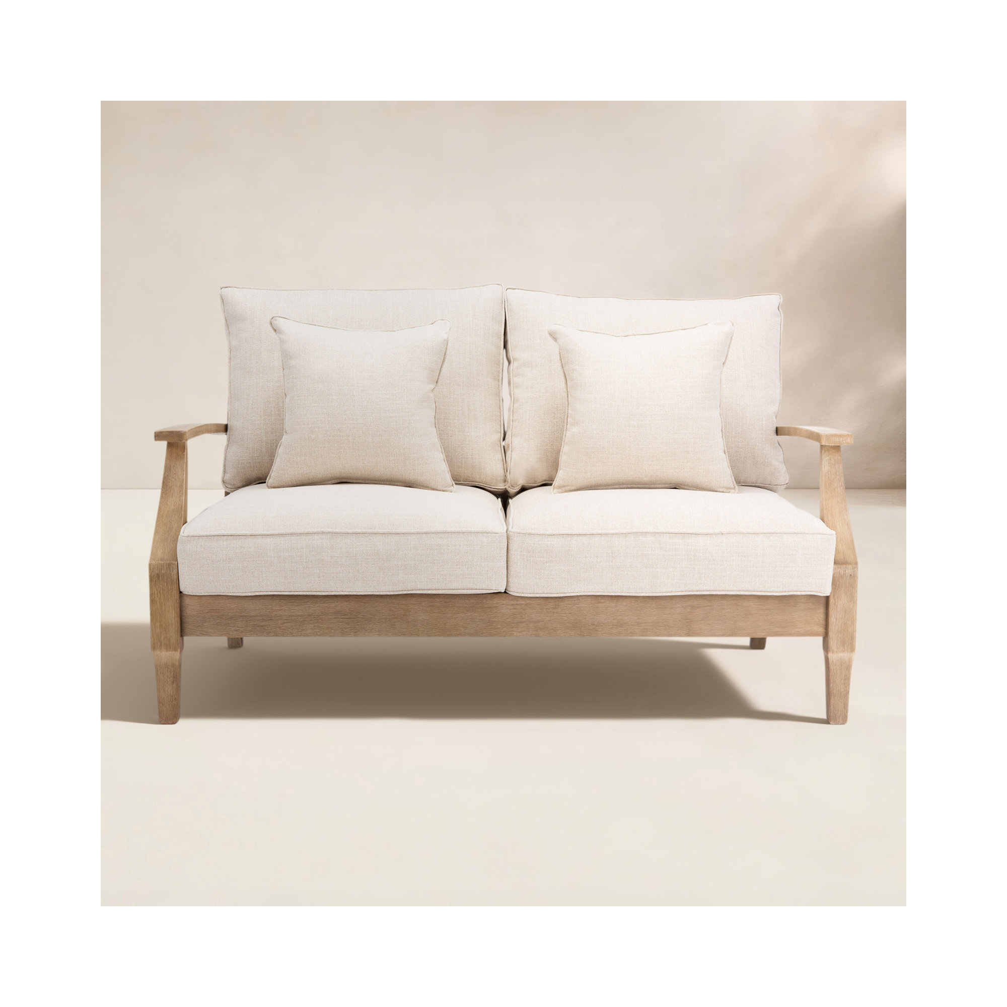 Samya Outdoor Loveseat with Cushions, Natural/Beige