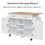 Îlot de cuisine sur roulettes, chariot d'îlot de cuisine roulant avec abattant et 2 tiroirs, armoire de rangement de table de cuisine mobile avec support à tour et support à épices pour la salle à manger, cuisine, blanc-696306875
