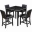 Ensemble de salle à manger 5 pièces à hauteur de comptoir, table carrée en bois avec accents de cristal et 4 tabourets en cuir de polyuréthane rembourrés, ensemble de mobilier de salle à manger noir pour la cuisine et la salle à manger