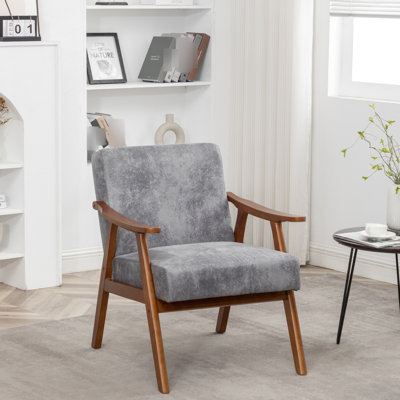 Grey Accent Chair With Solid Wood Frame, Versatile For Bedroom & Living Room Microfiber Chair, And Area
