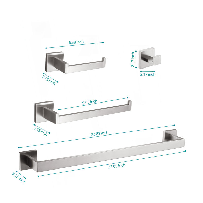Ensemble de quincaillerie de salle de bain 4 pièces, Nickel brossé