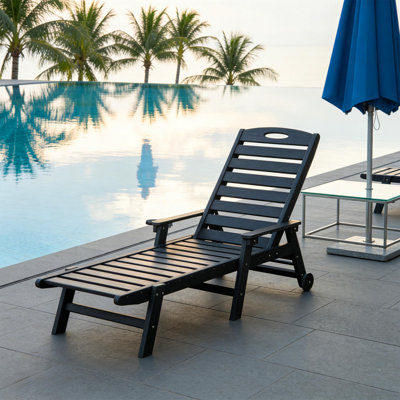 Chaise longue de patio pour l'extérieur, chaise longue pour l'extérieur en PEHD avec dossier inclinable, chaise longue pour l'extérieur, bord de piscine, bain de soleil