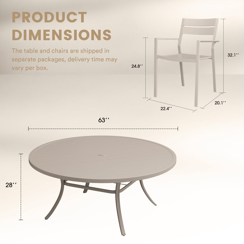 Ensemble repas d'extérieur pour 10 personnes avec fauteuil empilable, Crème
