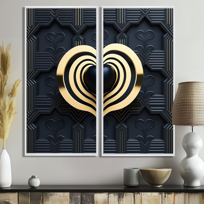 «Black and Gold Radiant Shine Heart I» - art mural noir