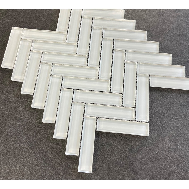 Carreau de mosaïque à chevrons / chevrons en verre 1 po x 4 po, Blanc coquille