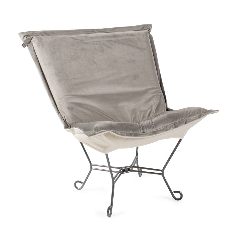 Chaise gonflable Scroll Puff Chaise Bella Ash avec cadre en titane, Tissu gris velouté