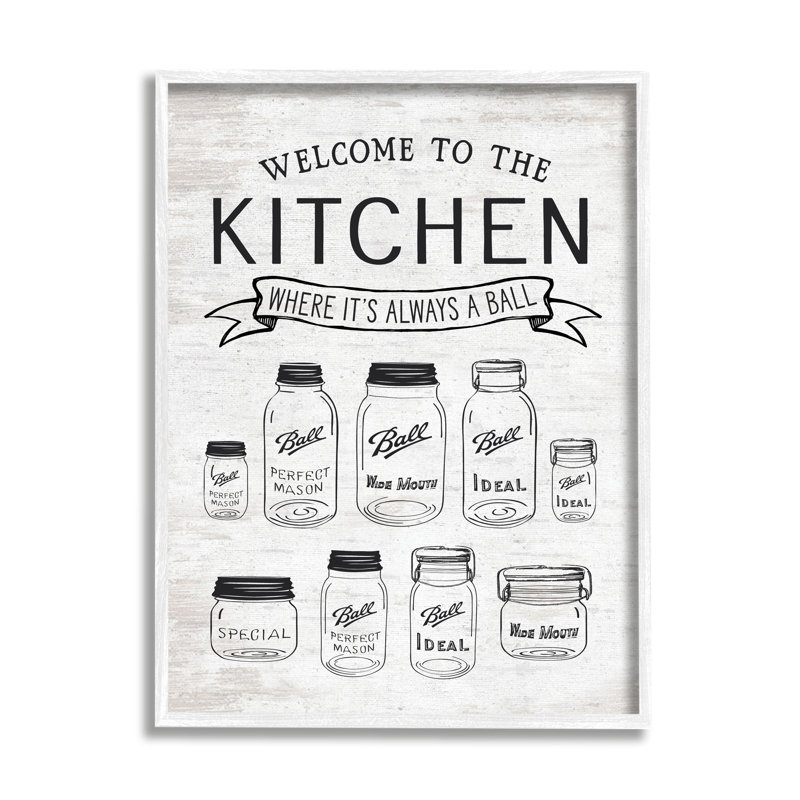 «Kitchen Where It's a Ball Pun Country Jars» par Lettered and Lined - impression, Giclée encadrée blanc bord de mer