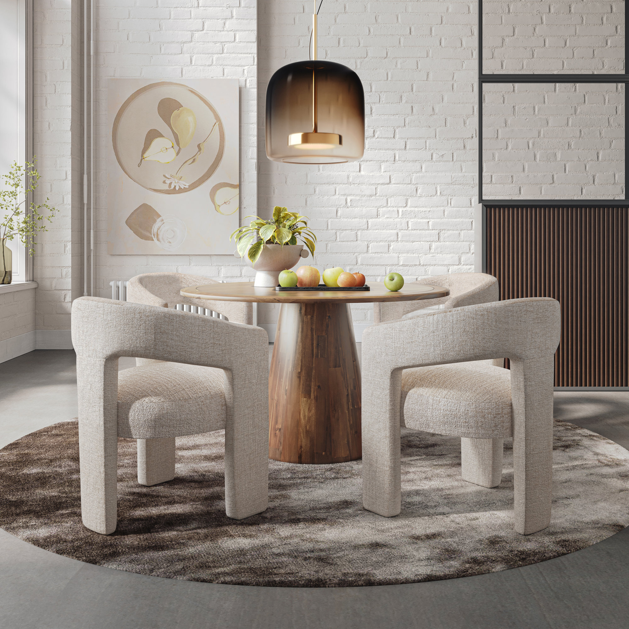 Darlington 5-Piece Dining Set, Gwen Natural Beige Microsuede, Black
