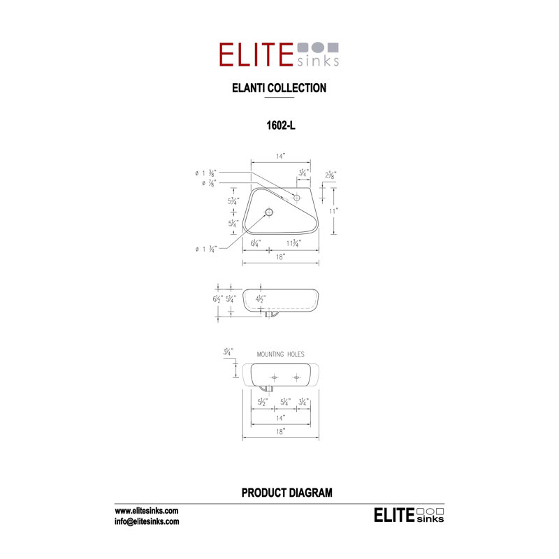 Elanti 11'' White Ceramic Rectangular Bathroom Sink