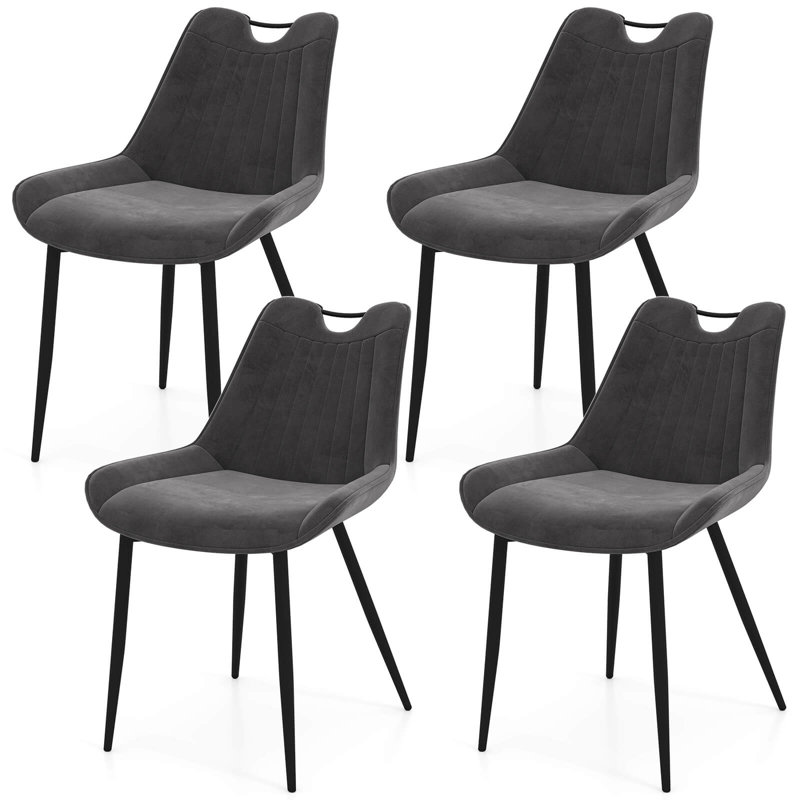 Dining Chair Set of 4 Soft Velvet Upholstered Kitchen Chairs with Metal Legs, Gray
