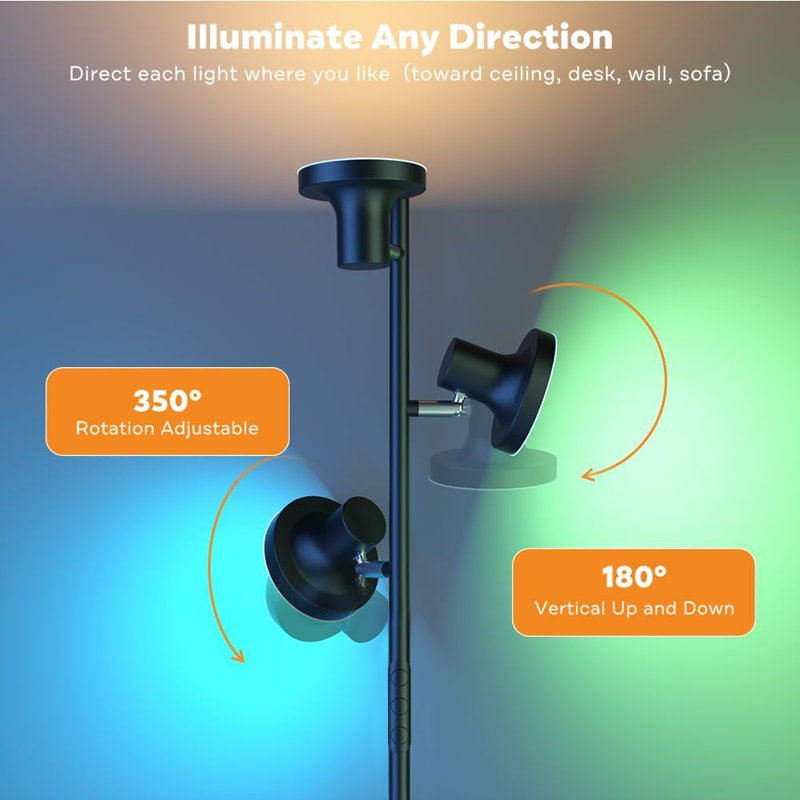 Lampe sur pied à DEL avec télécommande et contrôle tactile, lampe sur pied à intensité variable de 36 W, 3 lumières rotatives pour salon moderne, chambre à coucher, bureau