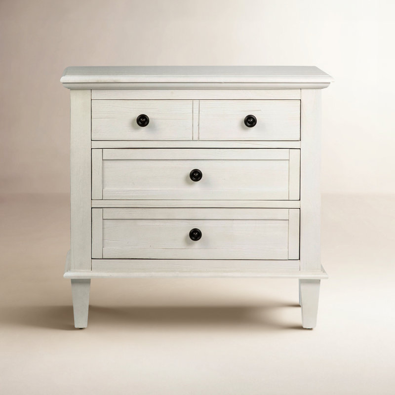 3 - Drawer Solid Wood Nightstand in White