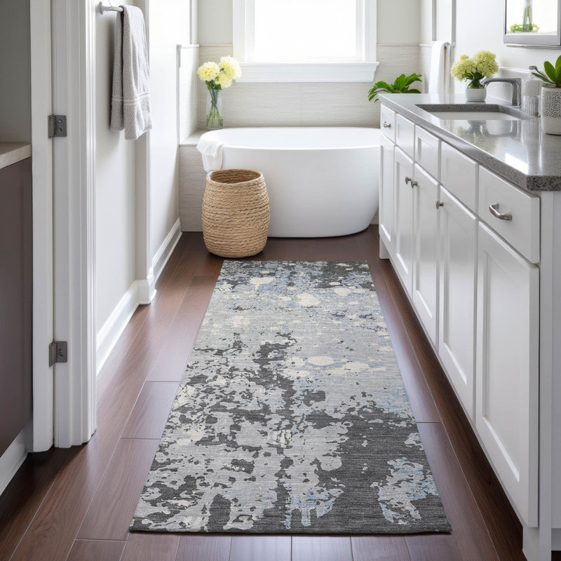 Machine Washable Indoor/Outdoor Chantille ACN2679 Abstract Rug, 2'3" x 7'6" Runner, Pewter