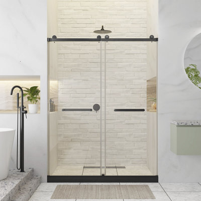 Porte de douche coulissante double sans cadre l 54 po x H 80 po, noir