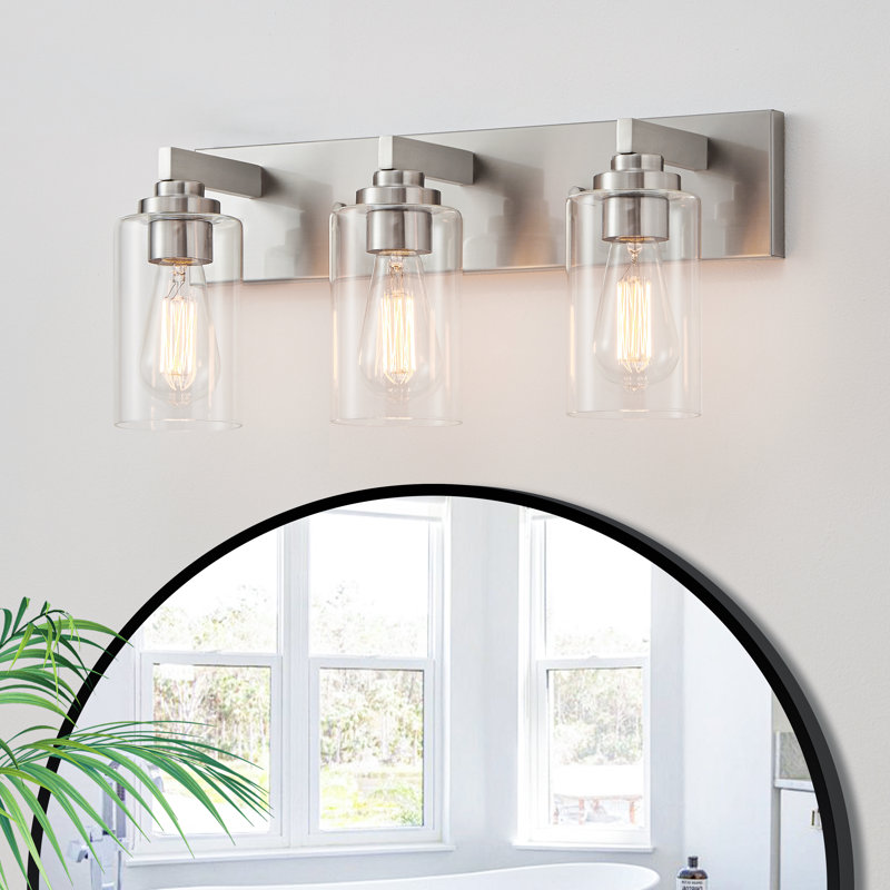 Éclairage de meuble-lavabo transitionnel à intensité variable, Nickel brossé, 14,12 po de largeur, 2 lumières