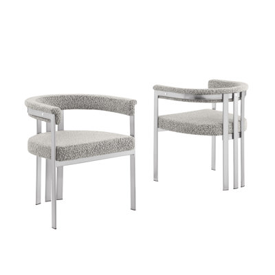 Grand White Marble Dining Set With Boucle Fabric Side Chairs