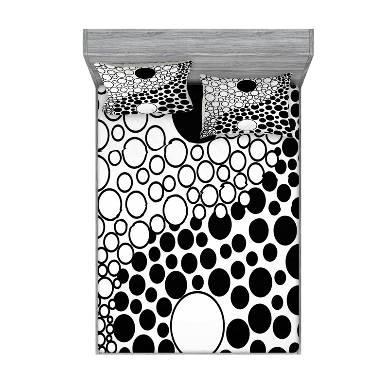 Microfiber Polka Dots Sheet Set, Queen Sheet Set + Fitted Sheet + 2 Pillowcases