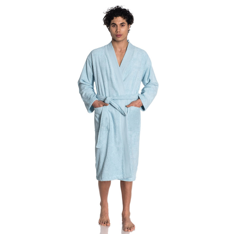 Peignoir kimono en coton turc unisexe, Bleu bébé, XL