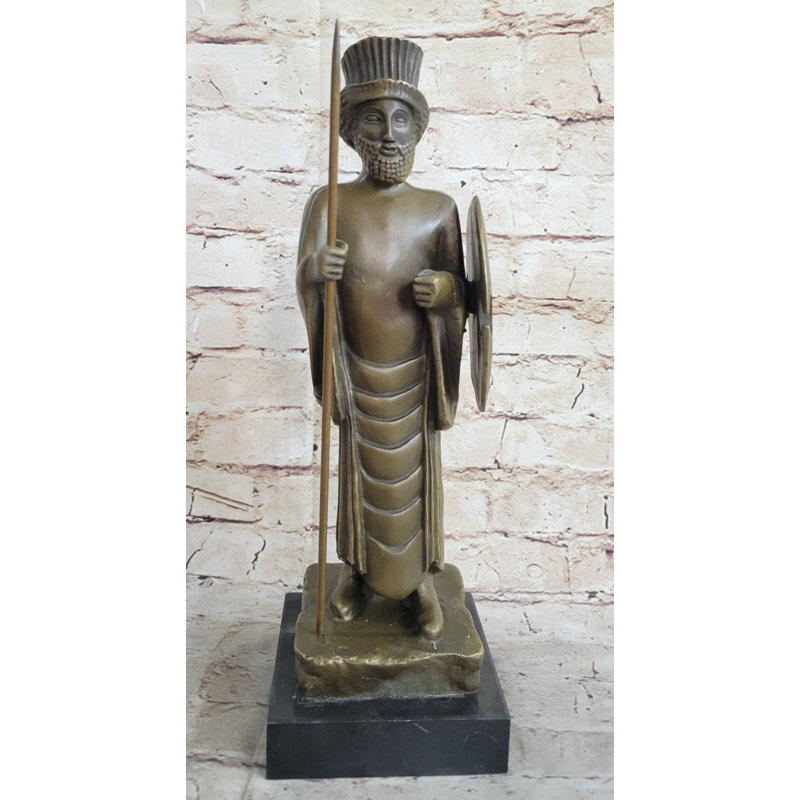 Achamenid Persian King Cyrus Darius Xerxes Bronze Statue Sculpture Figure Marble Base 14" x 5"