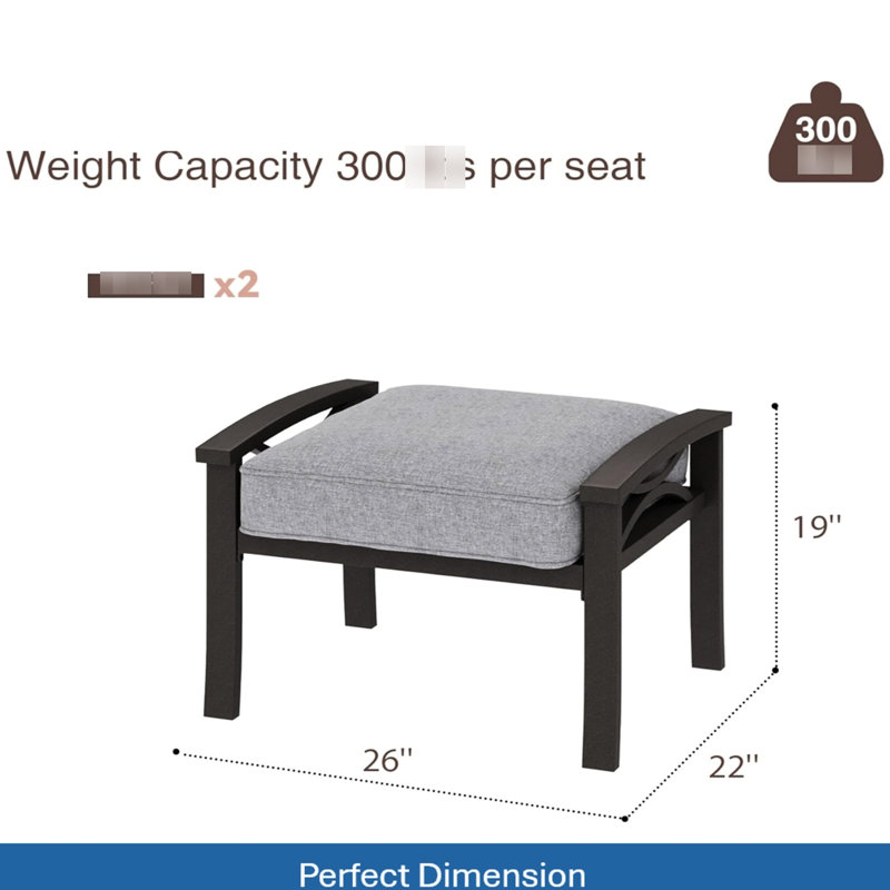 Ensemble de 2 tabourets de 26 largeurs toutes saisons, structure kaki, housses hydrofuges grises, 2 repose-pieds à conception facile d'entretien, aspect acier moderne