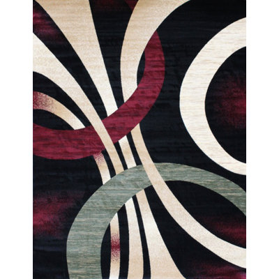 Tapis d'intérieur / extérieur à motif abstrait noir / crème Dossantos