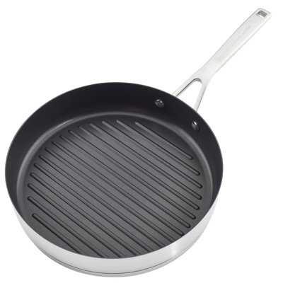 KitchenAid 3-Ply Base Stainless Steel Nonstick Induction Stovetop Round Grill Pan, 10.25 Inch - Brushed Stainless Steel