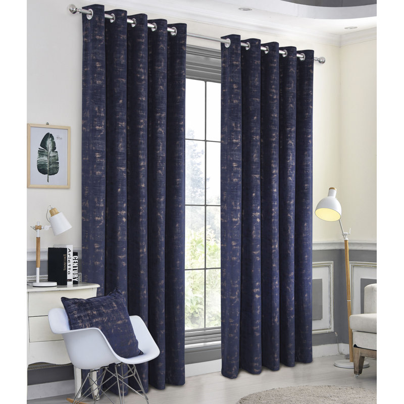 Conrada Room Darkening Curtain Pair, Navy, 165 W x 137 D cm