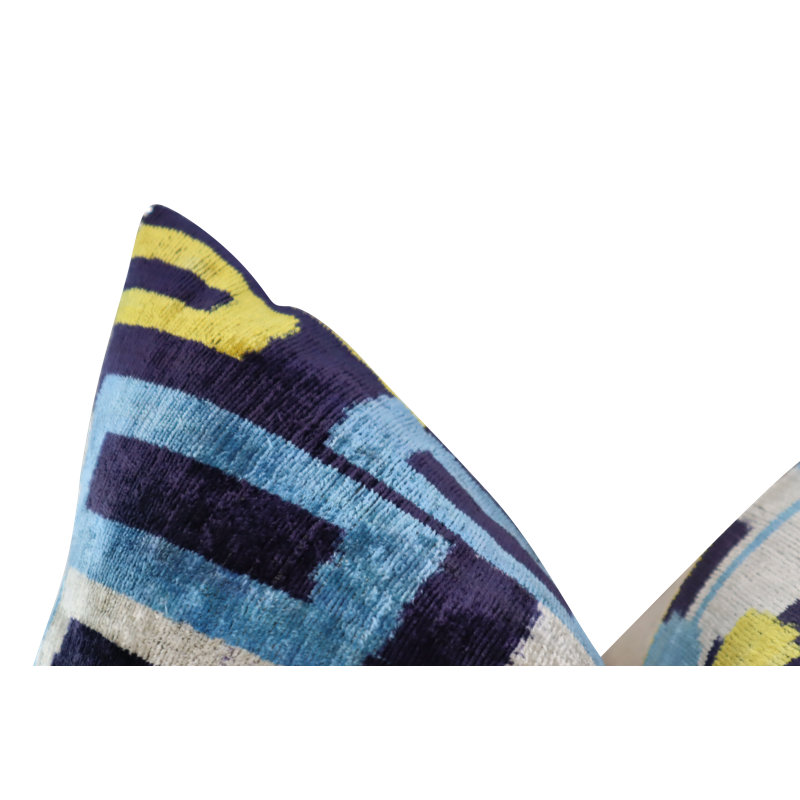 Velvet Lumbar Pillow Cover & Insert, Blue/Green/Yellow Geometric 1