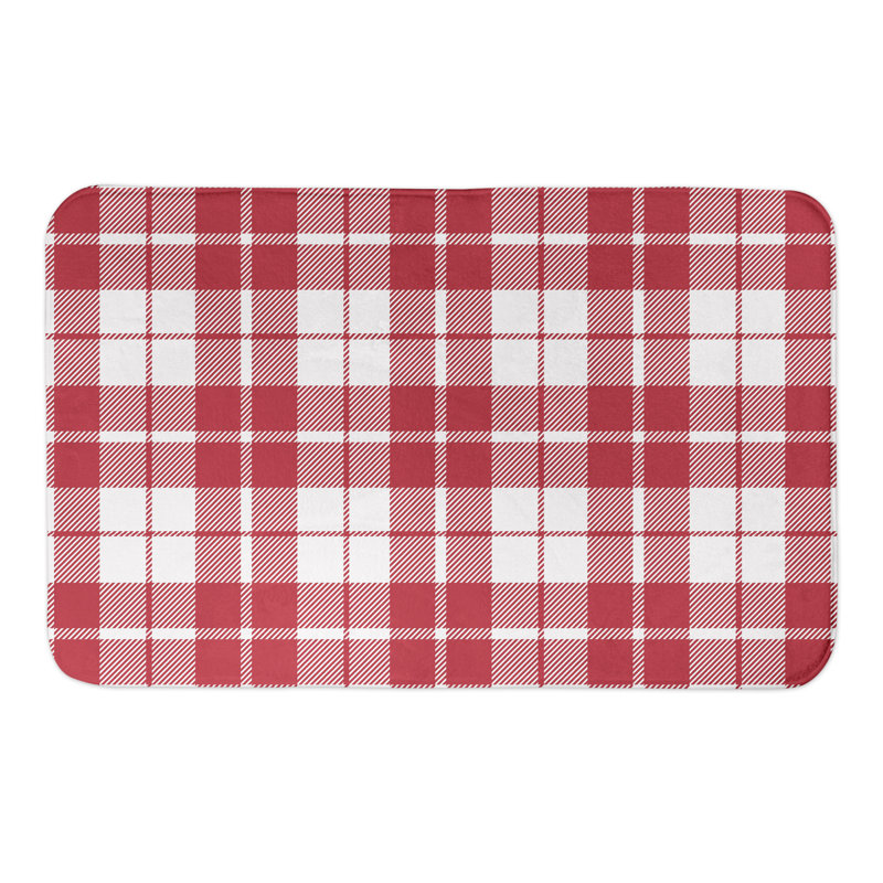 Tapis pour salle de bain écossais Reva, Rouge / Blanc