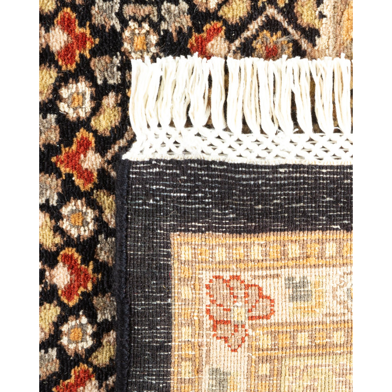 Tapis noir / brun / beige noué à la main de conception unique 8 pi 1 po x 10 pi 5 po Hayner