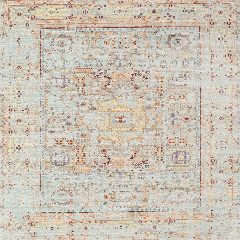 Gris de laine oriental/Tapis décoratif bleu, Carré 6 pi
