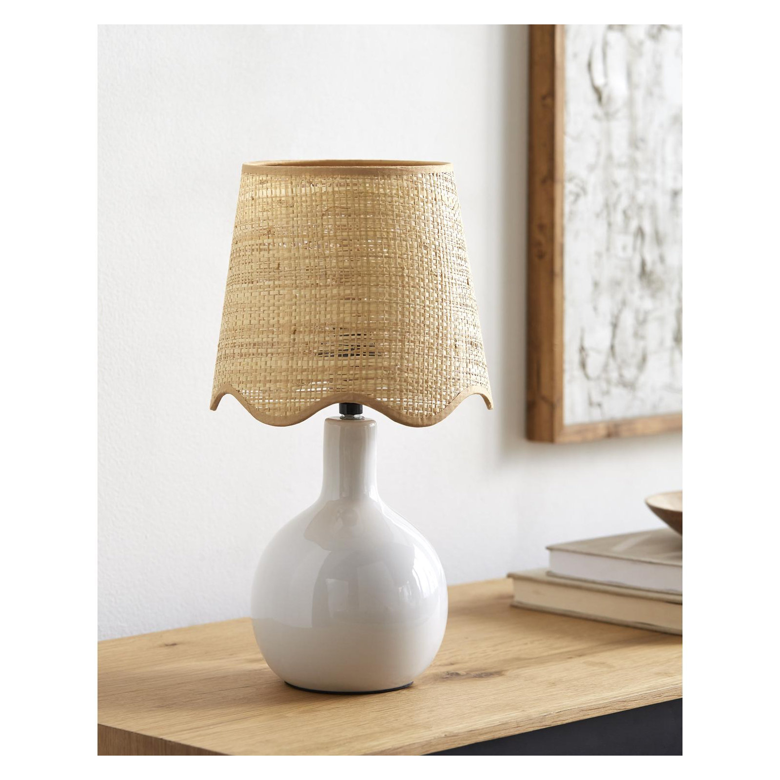Maura Accent Table Lamp, Tan, White, 15"H x 9"W x 9"D